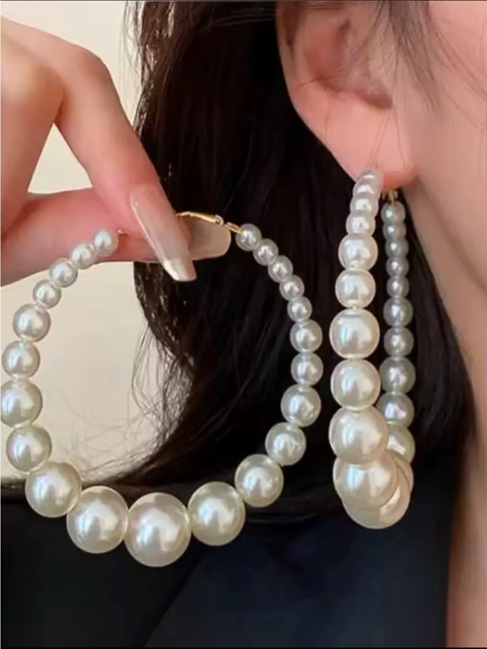 Pearl Beaded Hoop Earrings - Faux Ivory Pearl Hoops